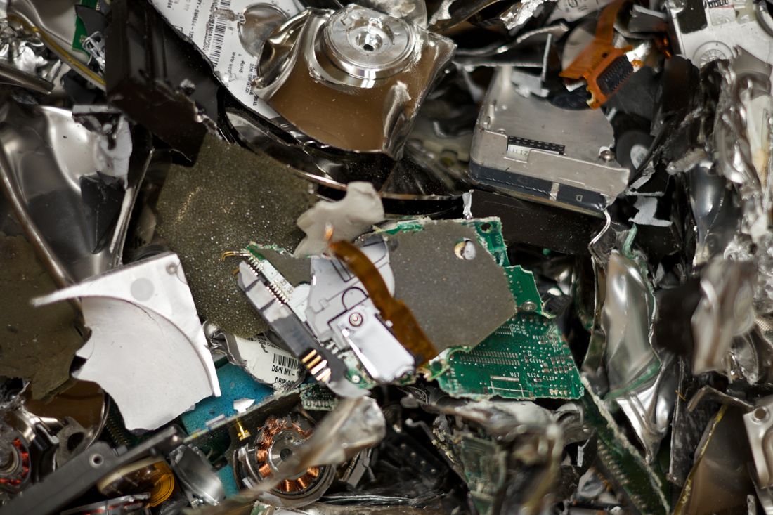 Hard drive destruction debris