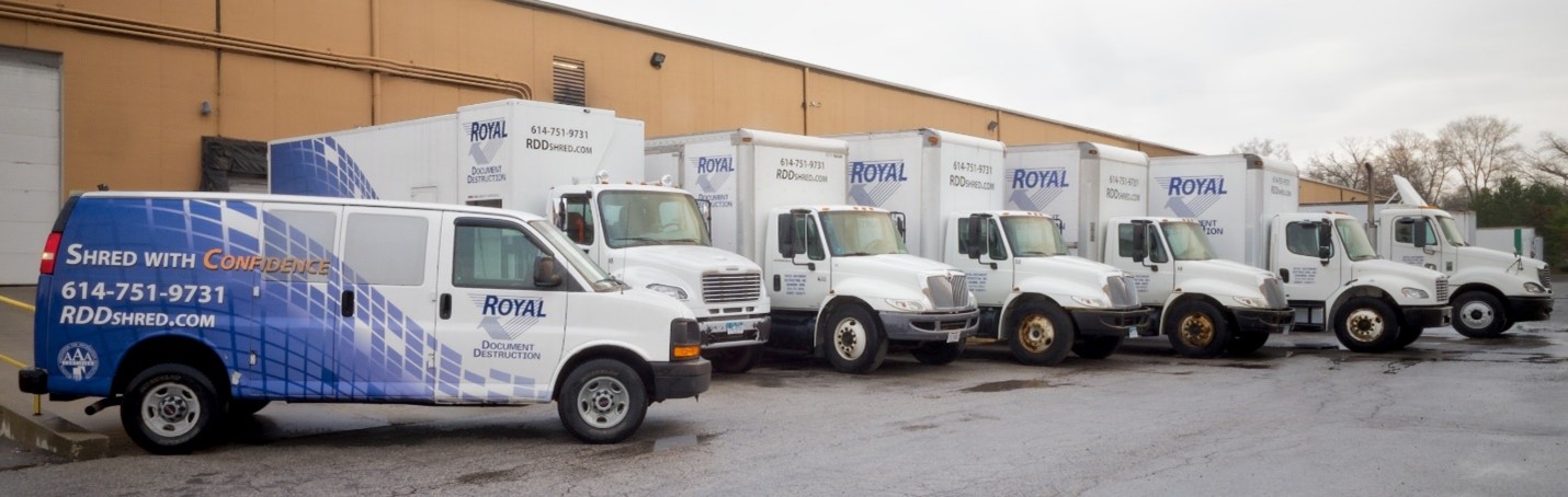 a fleet of shredding trucks