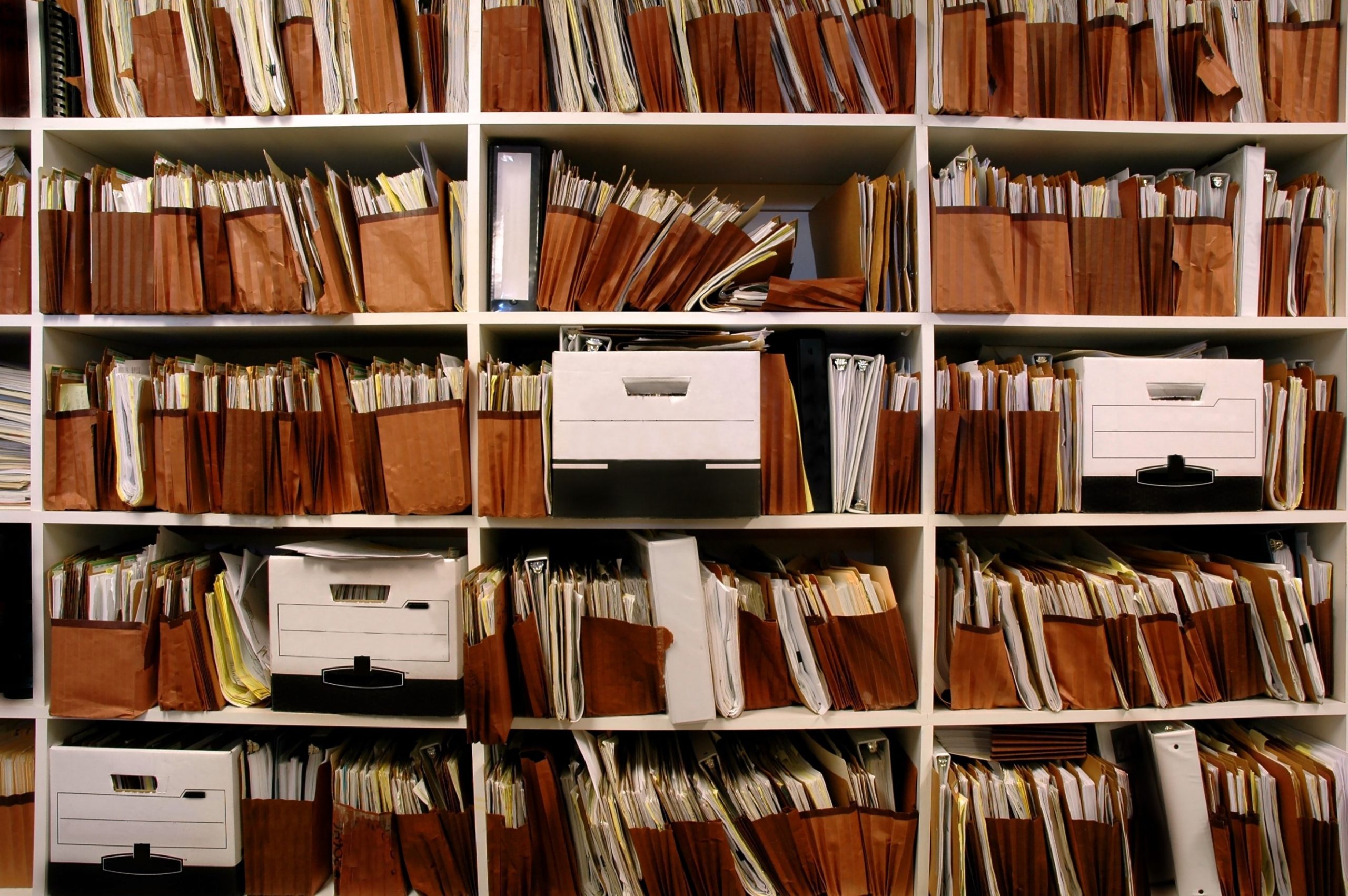 A shelf full of files