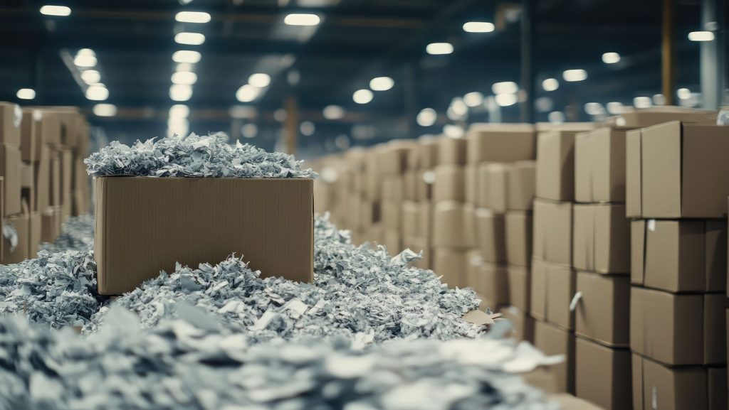 a box overflowing with shredded paper