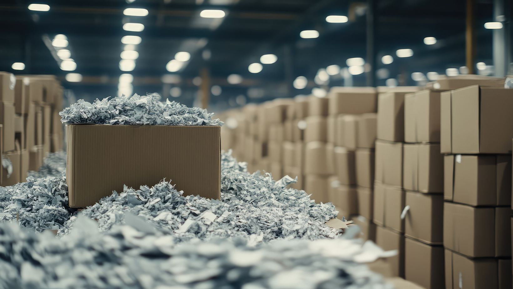 a box overflowing with shredded paper